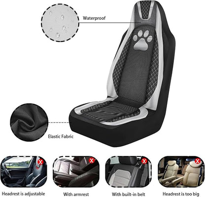 Paw Print Waterproof Car Seat Cover Front Seats Only Anti-Slip Back Fabric Automobile Front Seat Covers Checkered Stripe Print Car Accessory Universal Fit for Truck SUV Van Sedan