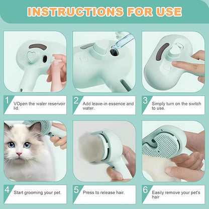 Pet Steam Brush for Dogs and Cats, 3 in 1 Steam Grooming Brush for Hair Shedding and Removal, Cleaning Spray Comb with Mist for Long-Haired Pets