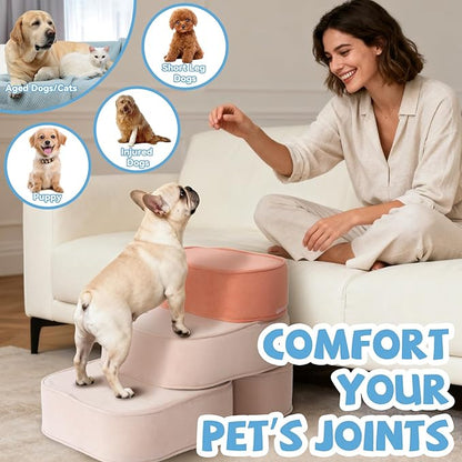 Dog Stairs for Small Dogs 17.7" H,2 in 1 Dog Steps for High Bed Couch 3-Step Pet Stairs for Dogs to Get On Bed,High Density Foam Non-Slip Pet Ramp for Puppy Older Cat