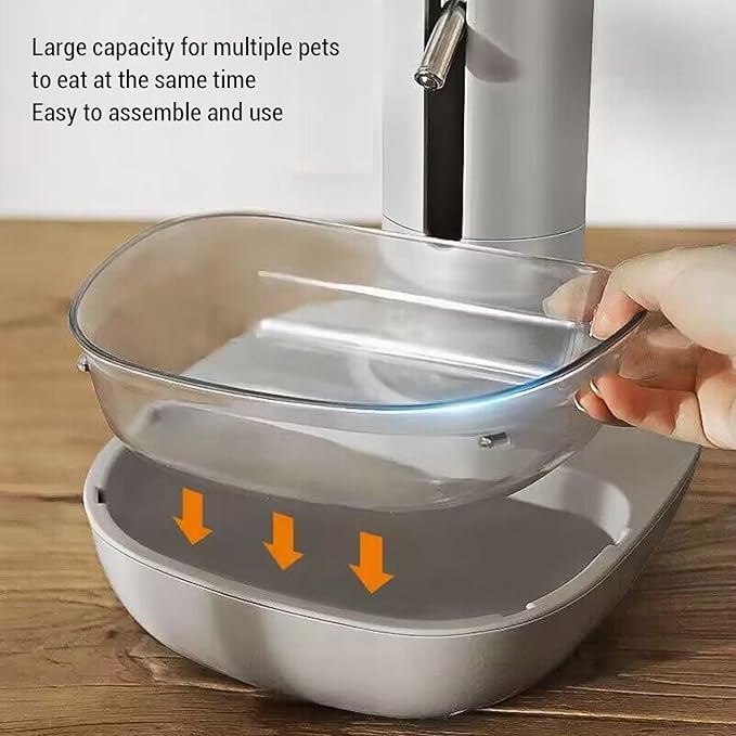 Pet Standing Water Dispenser Cat Dog Standing Bowl with Detachable Pole Automatically Feeding Water Height Adjustable for Cage, Crate (Grey)