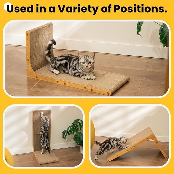 Cardboard Cat Scratcher, 23" L-Shaped Scratch Pad, Vertical Wall-Leaning Scratching Board to Protect Furniture for Indoor Cats,Wood Grain Large,2-Pack