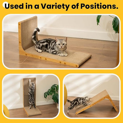 Cardboard Cat Scratcher, 23" L-Shaped Scratch Pad, Vertical Wall-Leaning Scratching Board to Protect Furniture for Indoor Cats,Wood Grain Large,2-Pack