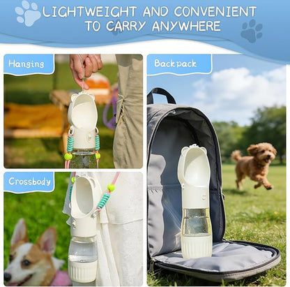 YFL Portable Dog Water Bottle with Food Container - 2 in 1 Travel Puppy Water Dispenser with Crossbody Sling & Strap - Leak Proof, Aesthetic Dog Walking Accessory for Hiking (White)