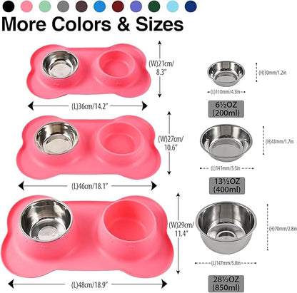 Dog Bowls 2 Stainless Steel Bowl for Pet Water and Food Feeder with Non Spill Skid Resistant Silicone Mat for Pets Puppy Small Medium Cats Dogs