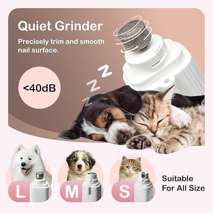Safe 2-in-1 Dog & Cat Nail Clipper and Grinder LED Safety Light Illuminates the Quick to Prevent Over-Cutting or Bleeding, USB Rechargeable, Low Noise Motor Keeps Pets Calm Grooming for All Pet Sizes