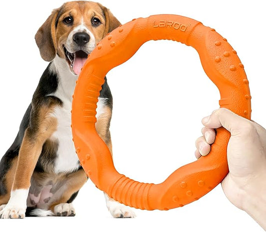 LaRoo Dog Flying Ring Toys, Floating Flying Dog Disc Toys, Summer Pet Training Outdoor Durable Chew Toys for Medium and Large Dogs (Medium Orange/22cm)