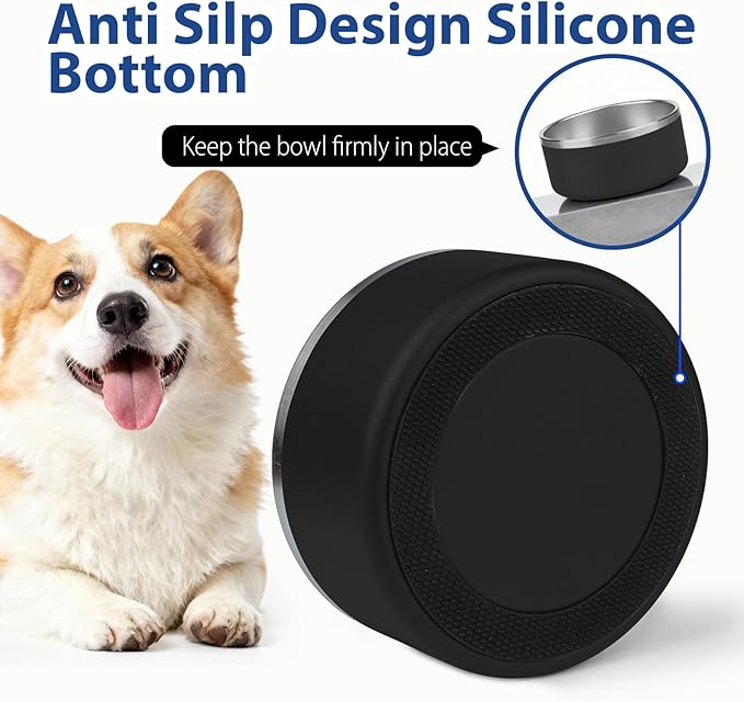 Dog Bowl, Stainless Steel Dog Bowls for Food and Water, Metal Pet Feeding Bowl with Insulated Non-Slip Quiet Bottom, Easy to Clean, Dishwasher Safe, 32oz,4 Cup | Black