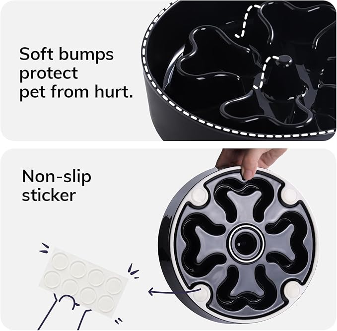 Slow Feeder,Ceramic-Slow Feeder Dog Bowls Medium Breed,Puzzle Food Bowl Maze,2.5 Cups Slow Feed Dog Bowl for Medium Dogs,Black