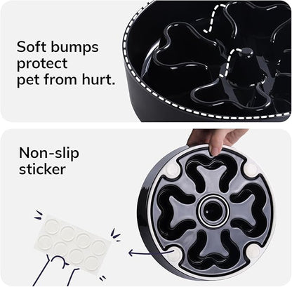 Slow Feeder,Ceramic-Slow Feeder Dog Bowls Medium Breed,Puzzle Food Bowl Maze,2.5 Cups Slow Feed Dog Bowl for Medium Dogs,Black