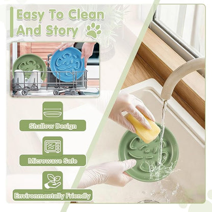 Cat Slow Feeder Bowl Set - 2 Pcs Pastel Series Cat Plate for Dry and Wet Food - Cute Maze Feeder Dish for Healthy Eating- Slow Feeding Bowls Whisker Friendly - Dishwasher Safe (Blue and Green)