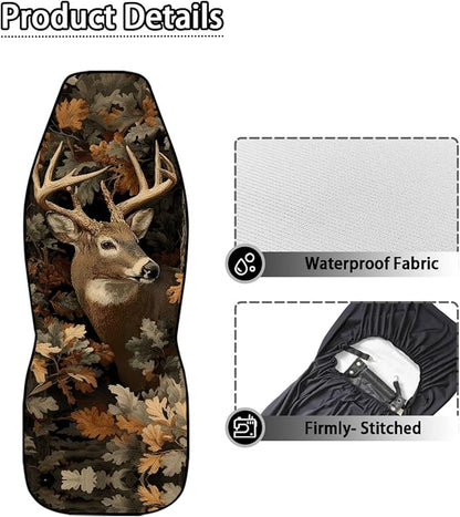 Deer Car Seat Covers Waterproof Front Seat Covers Camo Hunting Forest Bucket Seat Cover Automobile Vehicle Interior Accessories Easy to Install