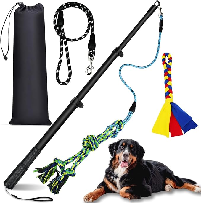 Flirt Pole for Dogs Heavy Duty,Dog Teaser Pole for Small Medium & Large Dogs,Interactive Outdoor Dog Toy with Replaceable Nylon Rope,Perfect for Jumping, Chasing,Tugging, Training & Play