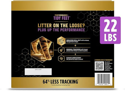 Purina Tidy Cats Performance Plus Tidy Feet Scented Low Tracking Cat Litter, Clumping, Multi-Cat Odor Control Kitty Litter with Clean Linen Scent - 22 lb. Box