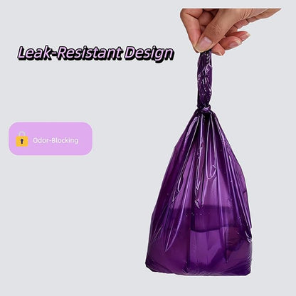 Purple T-Shirt Poop Bags with Easy-Tie Handles – Leak-Proof, Extra Thick Waste Bags for Small Dogs & Cats,6 Rolls (90 Count)