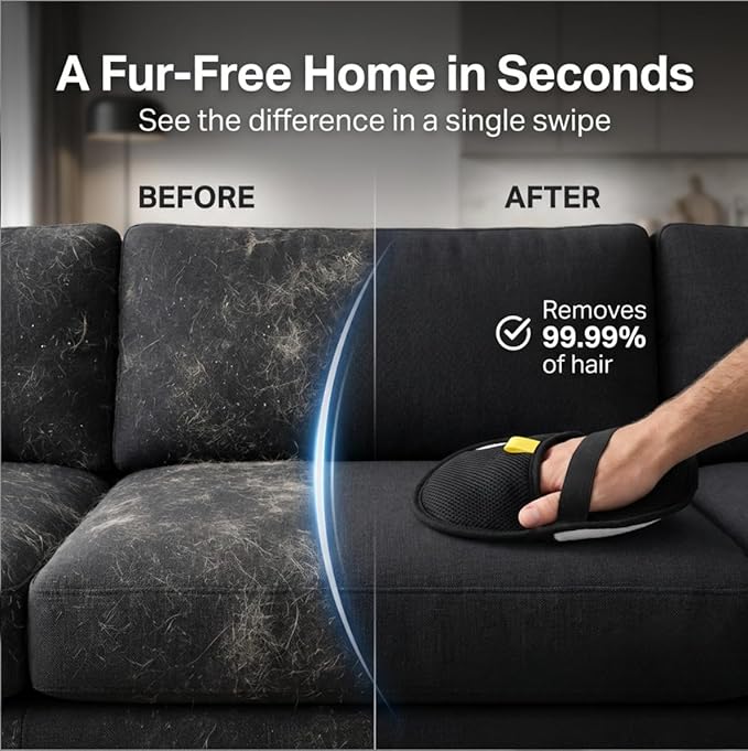 Lazy Lola™ Electrostatic Fur Removal Glove – Instant Pet Hair Remover for Dogs & Cats, Lint & Fur Pickup for Home, Furniture, Cars, & Clothing (1)
