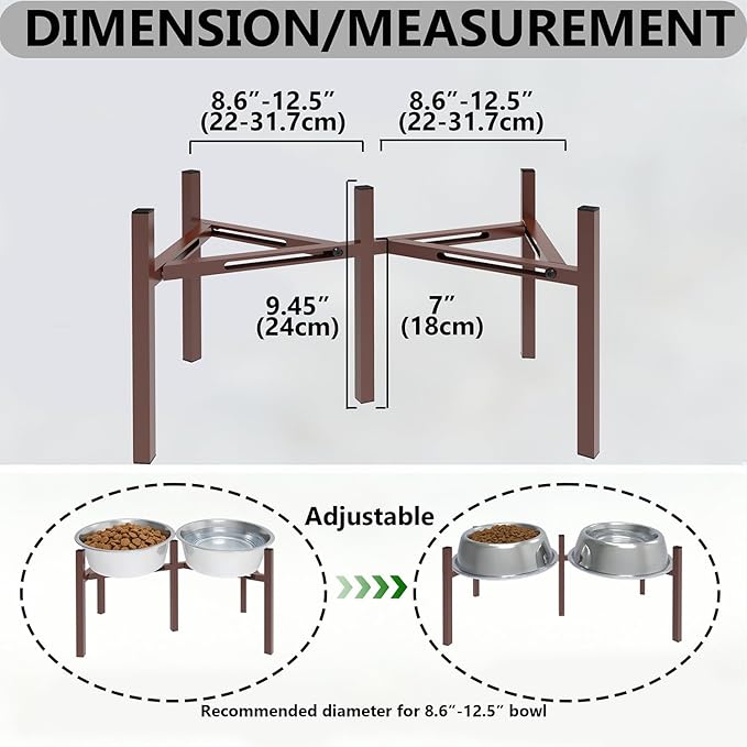 Adjustable Elevated Dog Bowl Stand, Metal Feeder Riser for Large Medium Dogs, Portable Travel Design, Slow Feeder Compatible (Without Bowls)