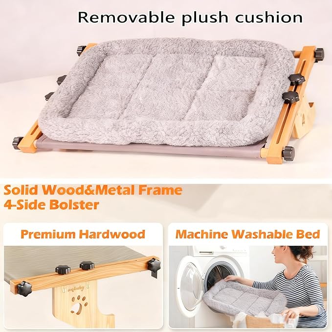 Cat Window Perch - Drill-Free Adjustable Sill Hammock, Sturdy Wood & Metal Frame, Washable Non-Slip Bed Cover, Easy Install for Indoor Cats & Multi-Cat Families (Grey,XL)