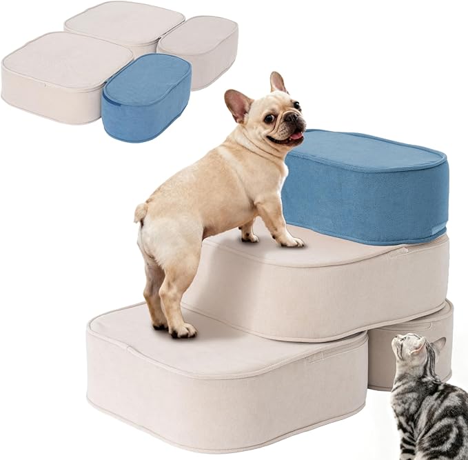 Dog Stairs for Small Dogs 17.7" H,2 in 1 Dog Steps for High Bed Couch 3-Step Pet Stairs for Dogs to Get On Bed,High Density Foam Non-Slip Pet Ramp for Puppy Older Cat