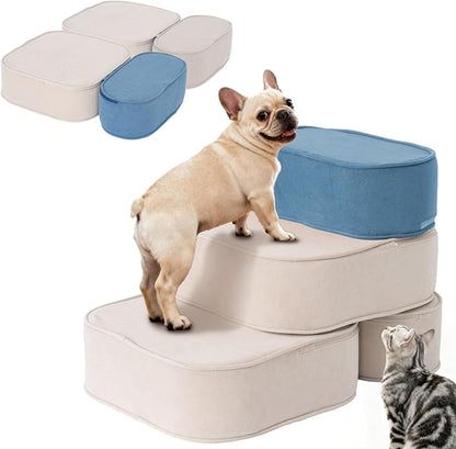 Dog Stairs for Small Dogs 17.7" H,2 in 1 Dog Steps for High Bed Couch 3-Step Pet Stairs for Dogs to Get On Bed,High Density Foam Non-Slip Pet Ramp for Puppy Older Cat