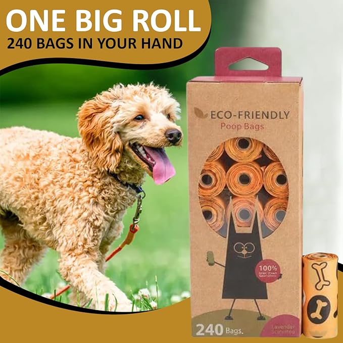 MEADOWS & MUTTS Compostable Dog Poop Bags Rolls | Biodegradable, Plant Based & Leak Proof Dog Waste Bags | Lavender Scented Orange Dog Poop Bags | Eco Friendly Poop Bags for Daily Pet Cleanup