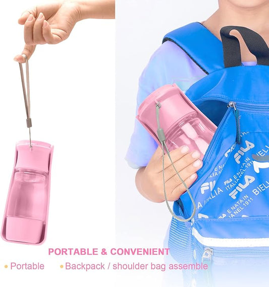 Dog Water Bottle with Food Container, Foldable Puppy Travel Water Dispenser Cup, Leak Proof Portable Dog Water Bowl Summer Accessories for Pet Outdoor Walking Hiking (Pink)