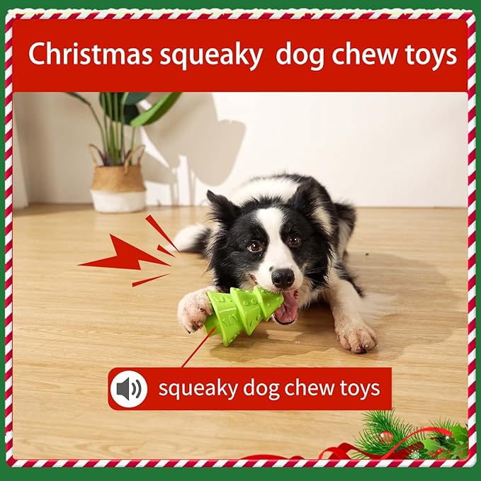 Christmas Dog Toys,Christmas Tree Shape Dog Chew Toys for Aggressive Chewers,Indestructible Tough Durable Squeaky Dog Toys,Puppy Dog Chew Toys for Small Medium Large Breed