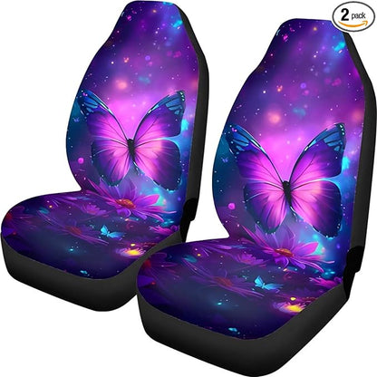 Purple Butterfly Flower Car Seat Covers Full Set for Women, Universal Seat Protector for SUV Truck Van Sedans Cars, Floral Auto Seat Protectors Car Accessories
