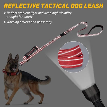 AUBELL Tactical Dog Leash Heavy Duty,4-6ft Reflective Strong No Pull Bungee Leash for Medium Large Dogs with Comfortable Padded Double Handle,Car Seat Belt,360 Degree Rotating Carabiner,Red
