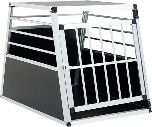 Aluminum Dog Crate 36x26x27 Inch, Pet Carrier Travel Box for Dogs Cats, Black & Silver Aluminum Transport Kennel