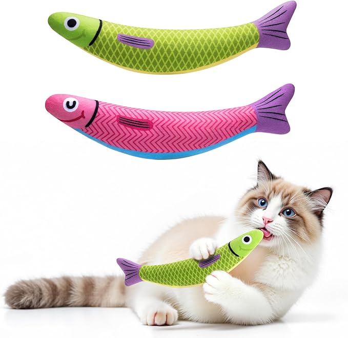 PetBusy Cat Toys with[5000mg A+Natural Catnip &Silvervine] [Baby Grade] Interactive Soft Chew Kicker Cat Toys for Indoor Cats & Kittens, [Crinkle &Bell] Fish Sound Toy, Drives Bored Cat Crazy with Fun