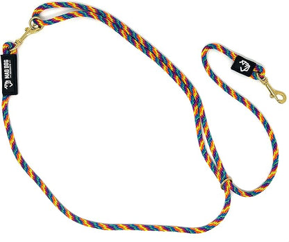 Mad Dog Products Hands Free Clip Dog Leash 3/8" x 10' Rainbow Signature Rope - Made in USA