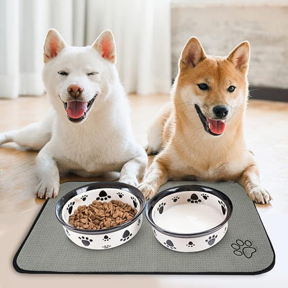 SINLAND Microfiber Pet Bowl Mat Dog Cats Feeding Mats for Food and Water Dish Drying Mat with Anti-Skid Backing 14.2Inch x 24Inch Grey