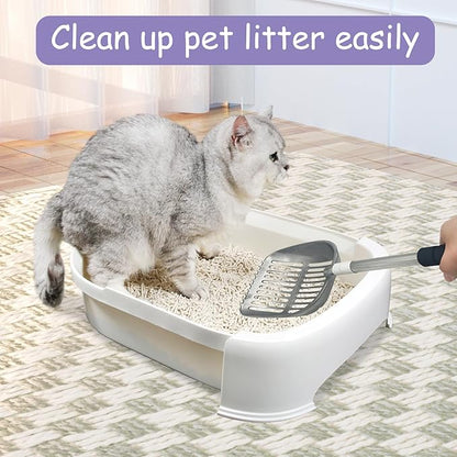 PINVNBY Cat Litter Scooper, Long Handle Litter Sifter Scoop with Litter Scoop Holder Stainless Steel Kitten Scooper Deep Kitty Litter Scooper with Box Metal Detachable Sifting Litter Shovel Set