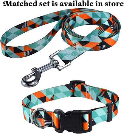 Dog Collar with Bohemia Floral Tribal Geometric Patterns - Soft Ethnic Style Collar Adjustable for Small Medium Large Dogs（Geometry,S）
