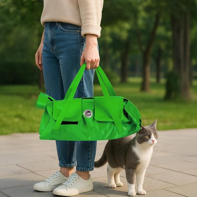 Dog & Cat Grooming Hammock 16.5 in, Pet Restraint Helper, Nylon Bag, Breathable Green, Cat and Small Dog Bathing