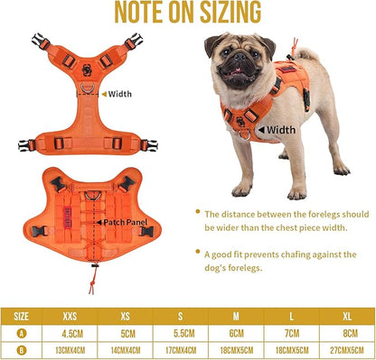 OneTigris Tactical Dog Harness Vest,No-Pull Service Dog Vest with Hook & Loop Panels,Adjustable Dog Vest Harness for Walking Hiking Training(Orange,L)