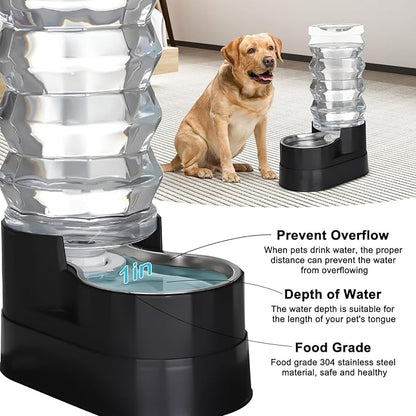 RIZZARI Automatic Dog Water Dispenser: Spill-Resistant 9L Black Gravity Feeder-Removes Odors -Softens Water - Supports Elderly Dogs’ Spine Health - Includes 2 Extra Filters & 2 Bottle Caps