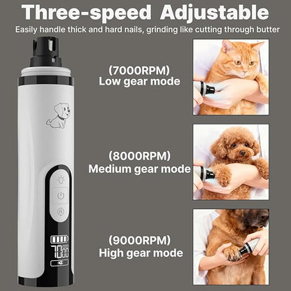 Silent Groom Pro Dog Nail Grinder -Professional Cat & Dog Nail Trimmers with light & 3 Speeds, Pet Nail Grinder Quiet and Painless Paws Grooming, Suitable for Small Medium Pets (2 Replacement Head)
