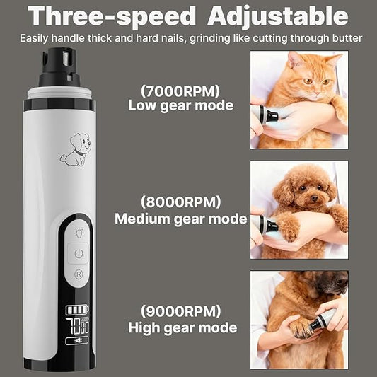 Silent Groom Pro Dog Nail Grinder -Professional Cat & Dog Nail Trimmers with light & 3 Speeds, Pet Nail Grinder Quiet and Painless Paws Grooming, Suitable for Small Medium Pets (2 Replacement Head)