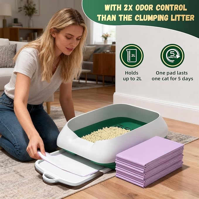 IMMCUTE Zeolite Litter Pellets, 9lb Bag Lasts 60 Days, Odor Control Cat Litter Pellets with Extra 10 Ct Pee Pads, Non Clumping Cat Litter, Low-Tracking, Unscented