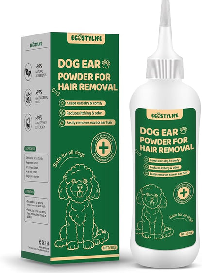 Dog Ear Powder for Hair Removal 30g – Gentle Zinc Oxide Ear Hair Removal Powder for Cleaner Ear Care, Moisture Absorption, Better Grip & Easy Grooming for Poodles, Schnauzers, Bichons and More
