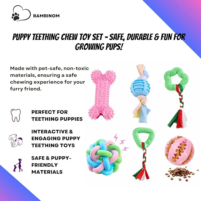 Chew Toys for Small Dogs, 6 Pcs Puppy Chew Toys, Soft Rubber, Eco-Friendly Dog Teething Toys for Puppies, Interactive Blue Dog Toys