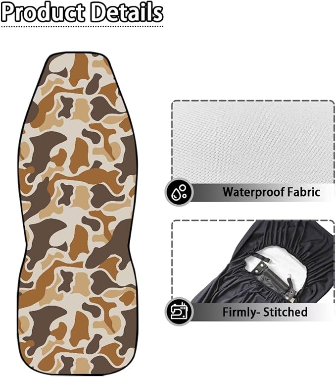 Duck Camouflage Hunting Car Seat Covers 2 Pcs Waterproof Universal Front Seat Protective Cover Easy to Install Automobile Interior Decorate Accessories Fit for Car SUV Trucks