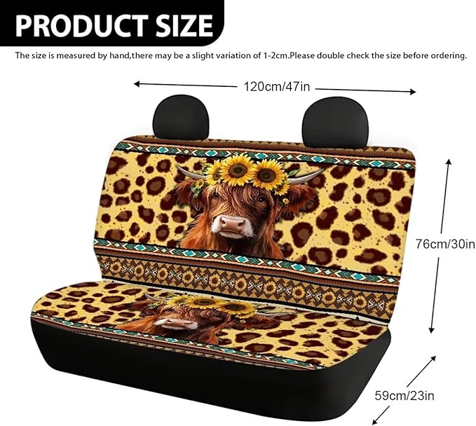 AFPANQZ Stripes Highland Cow Car Seat Cover Rear Seats Only High Stretchy Washable Bucket Seat Cushion Protector Backseats Covers for Girls Women, Fit Most Cars, Sedan, SUV, Van