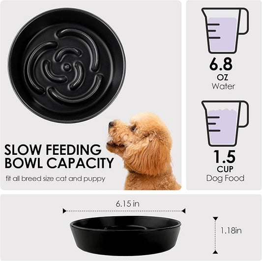Ceramic Slow Feeder Dog Bowl for Small Dogs & Cats, 6 Inch Puzzle Pet Food Dish, Non-Slip Heavy Design, Helps Reduce Fast Eating, Bloating & Indigestion, Dishwasher Safe (Deep Ocean Blue)