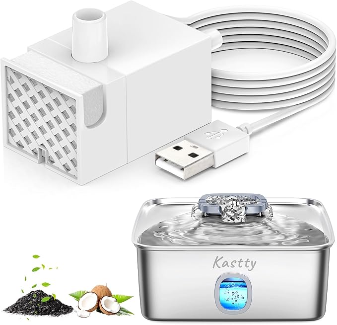 Kastty 15L Dog Water Fountain Pump, USB 5V 1A Pet Water Fountain Pump or Fountain Replacement, Ultra Quite Dog Water Dispenser Pump with LED Light P05