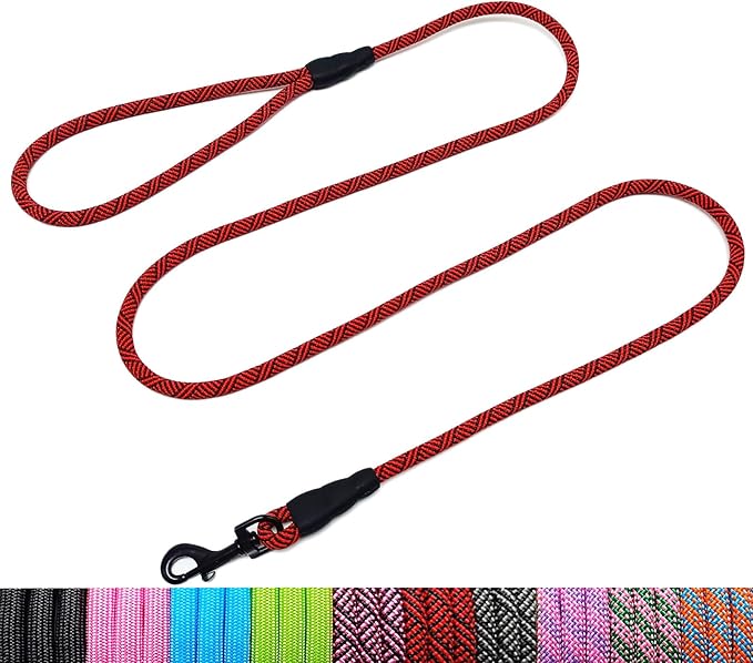 WYuZe 5ft Puppy Leash for Small Dogs, 1/4" Thin Rope Dog Leash with Easy to Use Hook, Lightweight Cat Leashes for Chihuahua, Yorkie, Tiny Breed 10 Colors (Black Red)
