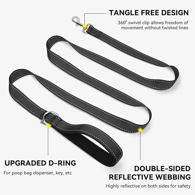 Joytale Dog Leash, 6 FT Double-Sided Reflective, Padded Handle Nylon Heavy Duty Leashes for Medium & Large Dogs Walking, Black