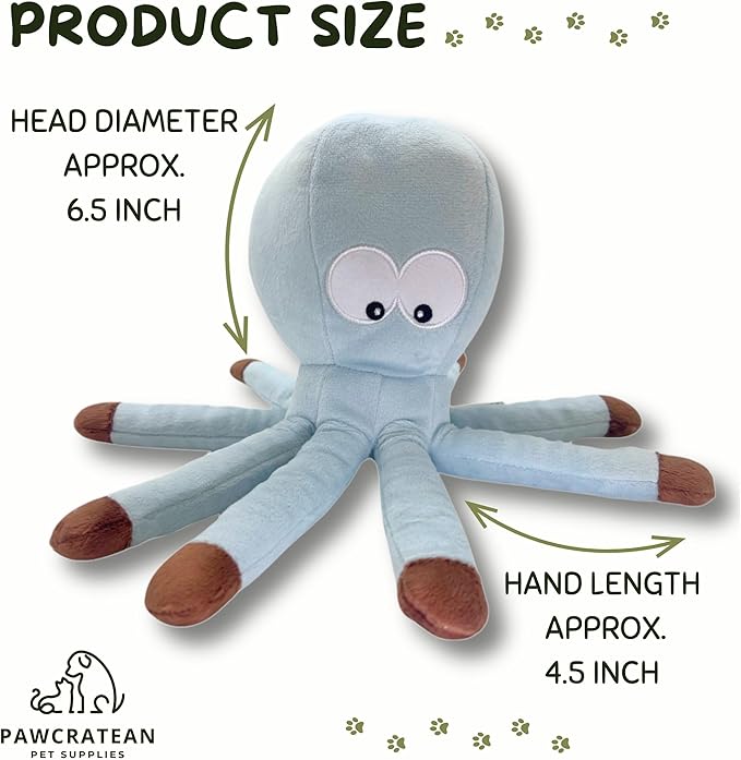 7" Squeaky Plush Toy for Puppies Small Dogs Self Etertainment Washable Soft Made [PET ONLY] (Grey Optopus)