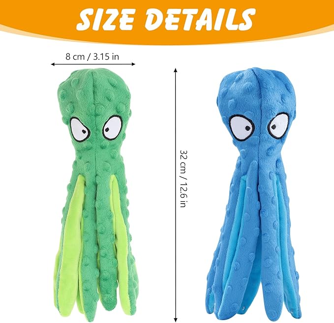 2 Pcs Octopus Dog Toys, No Stuffing Squeaky Dog Toys Chew Toys for Dogs Puppy Toys Indestructible Dog Toy for Small & Medium & Large Dogs (Blue,Green)
